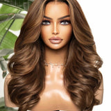 HARPER - Layered Chestnut Brown with Blonde Highlights 5X5 Closure Wig