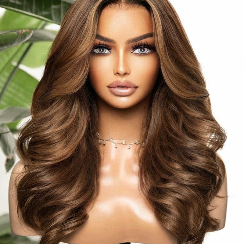 HARPER - Layered Chestnut Brown with Blonde Highlights 5X5 Closure Wig
