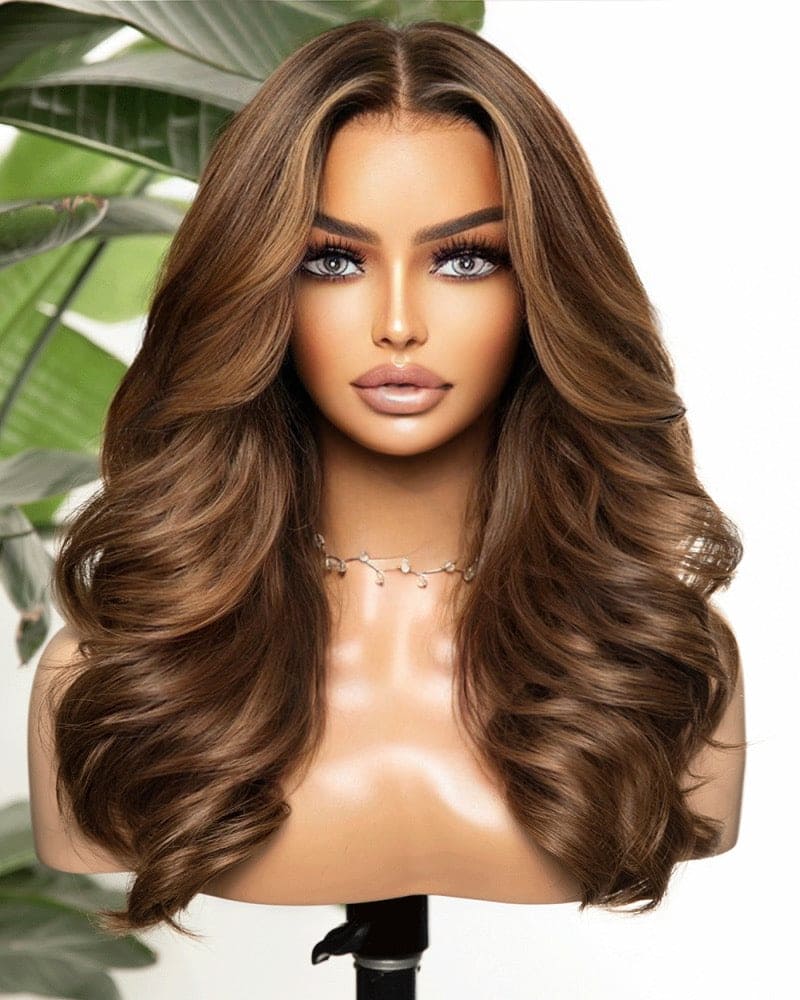 HARPER - Layered Chestnut Brown with Blonde Highlights 5X5 Closure Wig