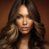 Layered Chestnut Brown with Ash Blonde Highlights Wavy Lace Front Wigs